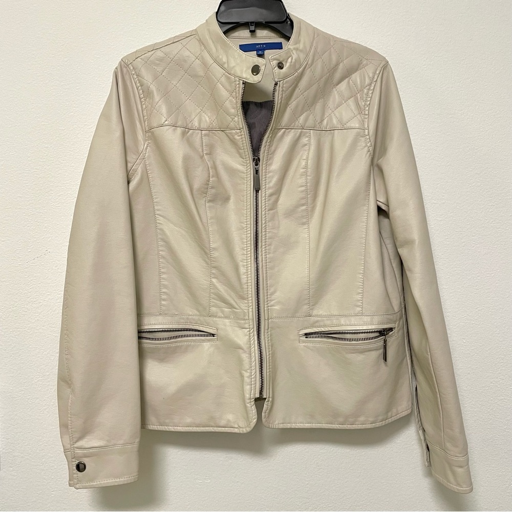 Apt 9 GOOD condition off white beige faux leather zip up jacket size M